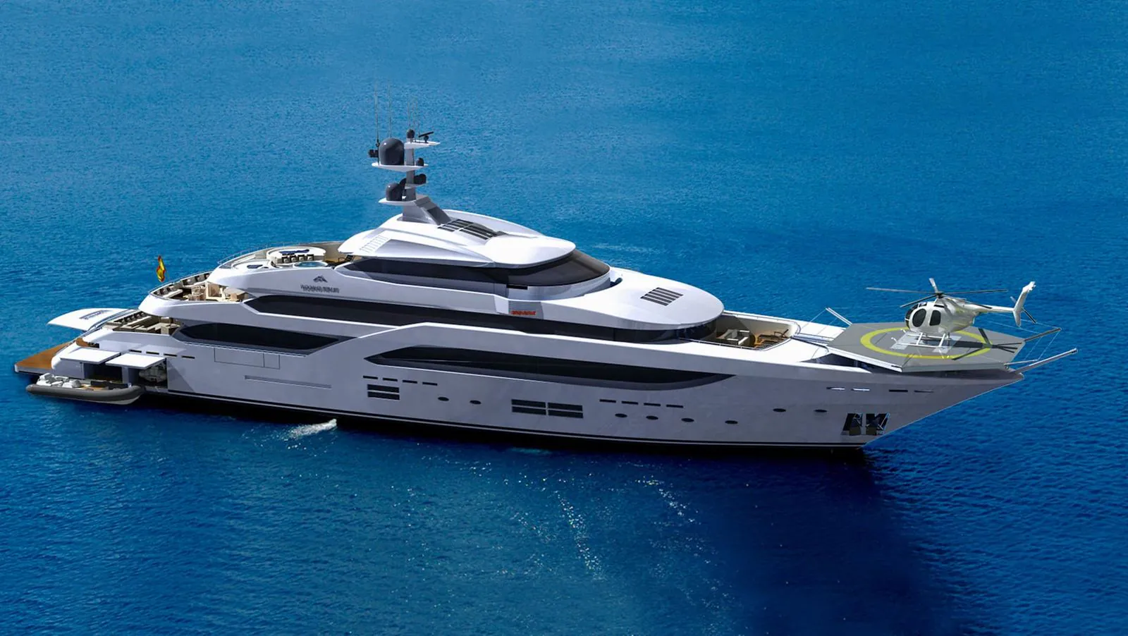 Astondoa 197 Steel — motorna jahta 60,05 m, na sidru u tirkiznom zalivu